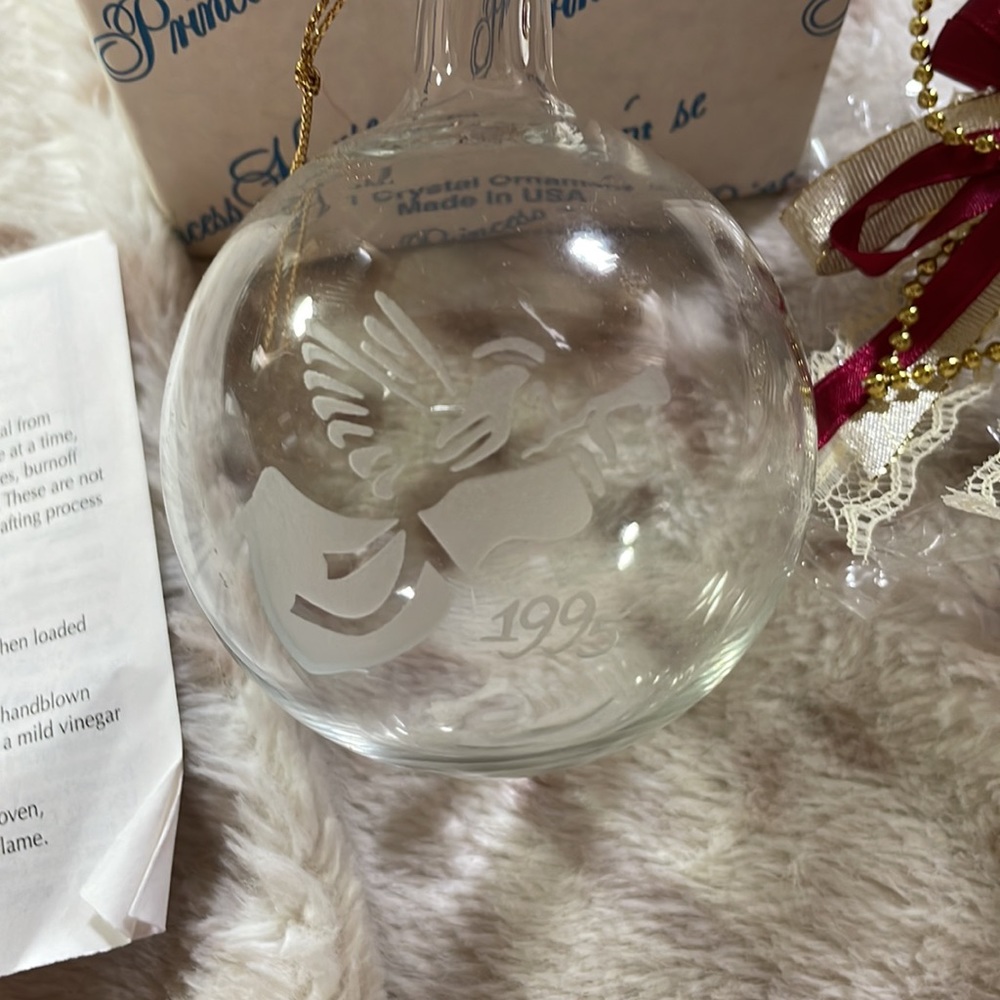 Princess House Handblown Crystal Etched Angel Ornament 1995